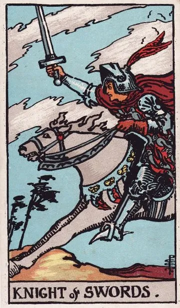Knight of Swords tarot card from the Rider-Waite-Smith deck