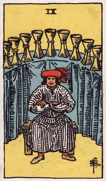 Nine of Cups tarot card from the Rider-Waite-Smith deck