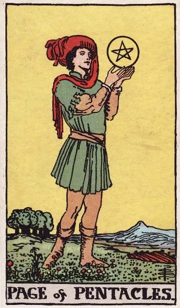 Page of Pentacles tarot card from the Rider-Waite-Smith deck
