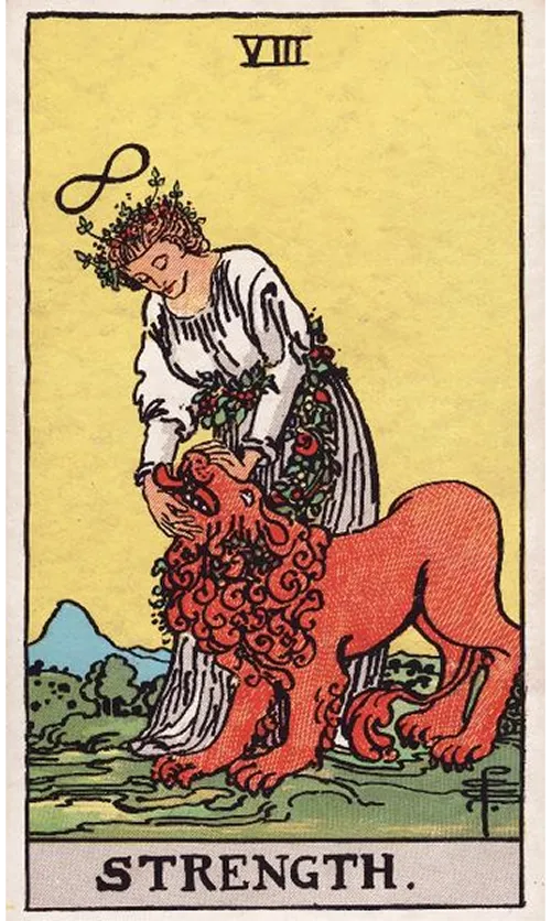 Strength tarot card from the Rider-Waite-Smith deck
