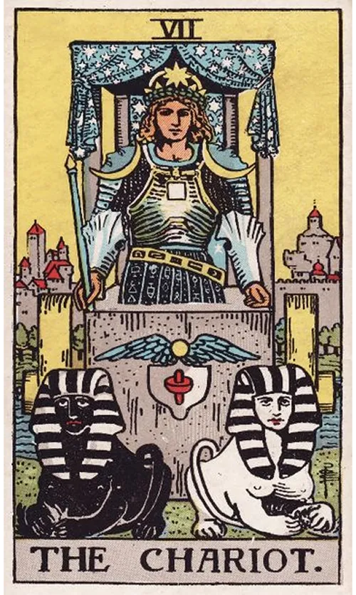 The Chariot tarot card from the Rider-Waite-Smith deck