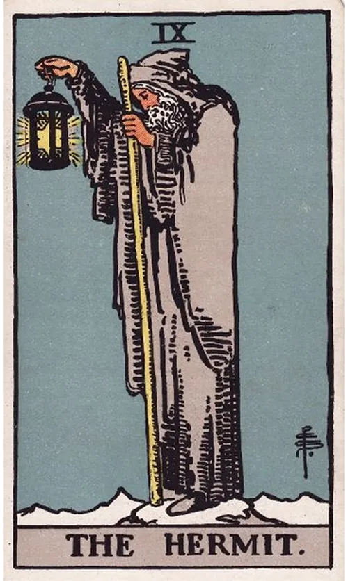The Hermit tarot card from the Rider-Waite-Smith deck