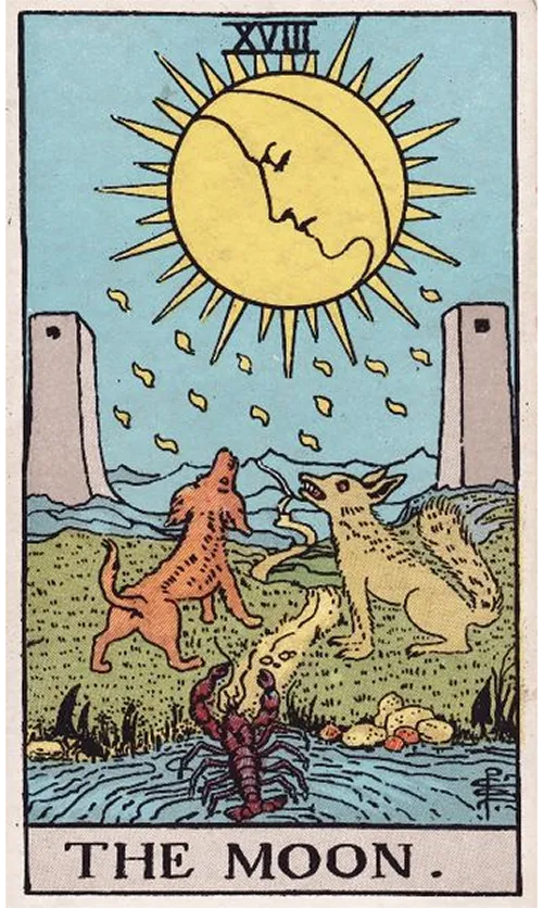 The Moon tarot card from the Rider-Waite-Smith deck