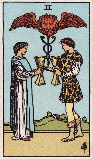 Two of Cups tarot card from the Rider-Waite-Smith deck