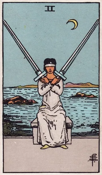 Two of Swords tarot card from the Rider-Waite-Smith deck